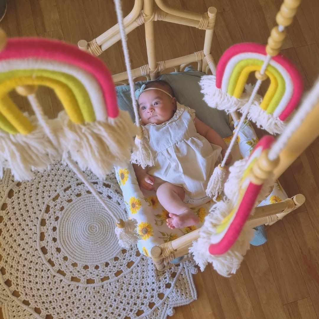 Boho Long Macrame Rainbow Baby Mobile - Handcrafted Nursery Decor
