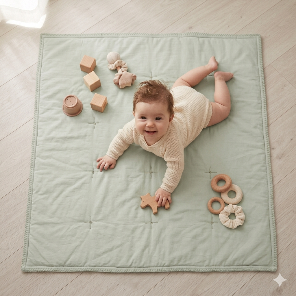 Baby Play Blanket in Sage — Organic Cotton, 1m x 1m | MyBabyandMe