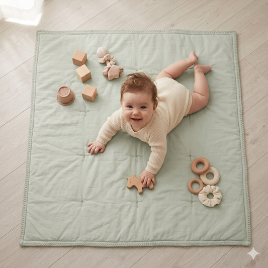 Baby Play Blanket in Sage — Organic Cotton, 1m x 1m | MyBabyandMe