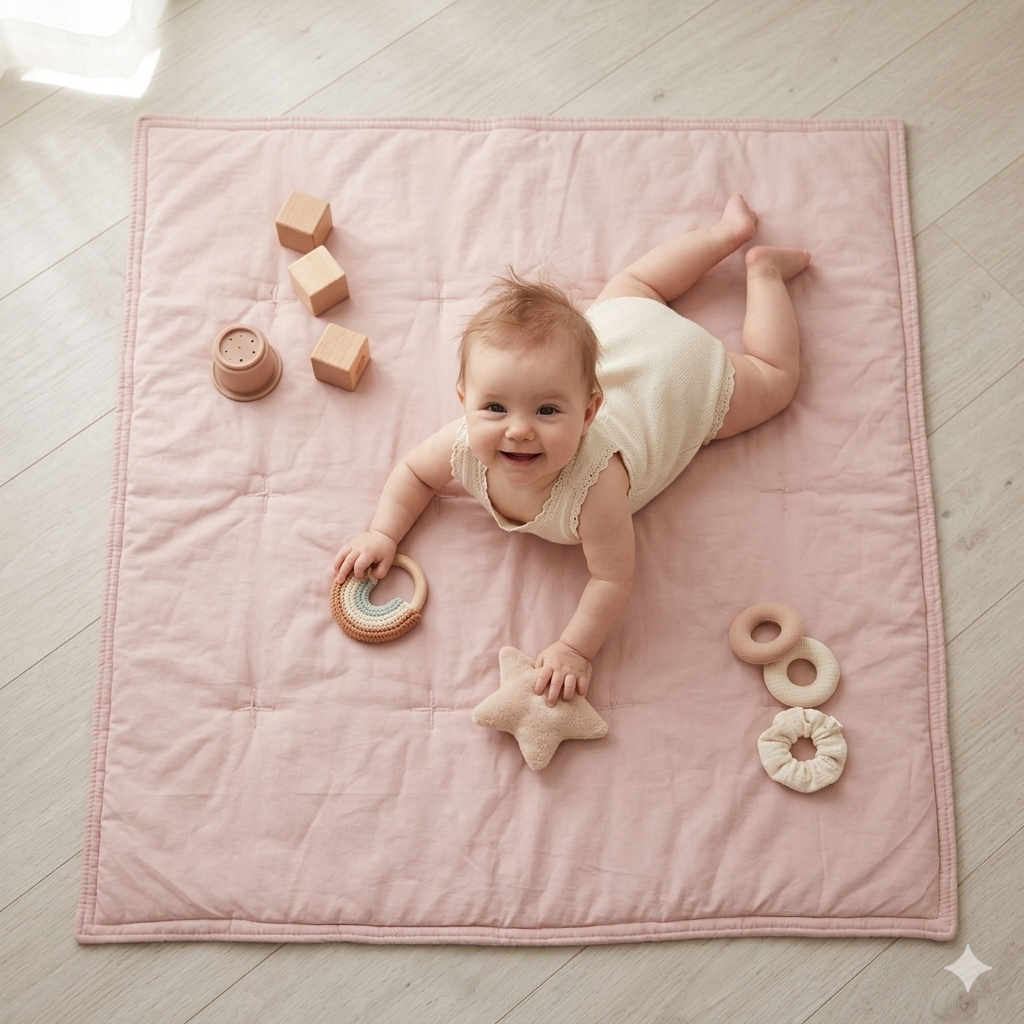 Baby Play Blanket in Pink — Organic Cotton, 1m x 1m | MyBabyandMe