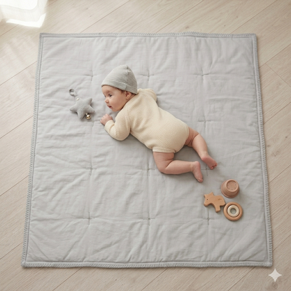 Baby Play Blanket in Grey — Organic Cotton, 1m x 1m | MyBabyandMe