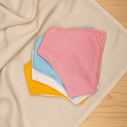 Adjustable triangle baby bibs in yellow white blue and pink - soft newborn to toddler bibs Australia