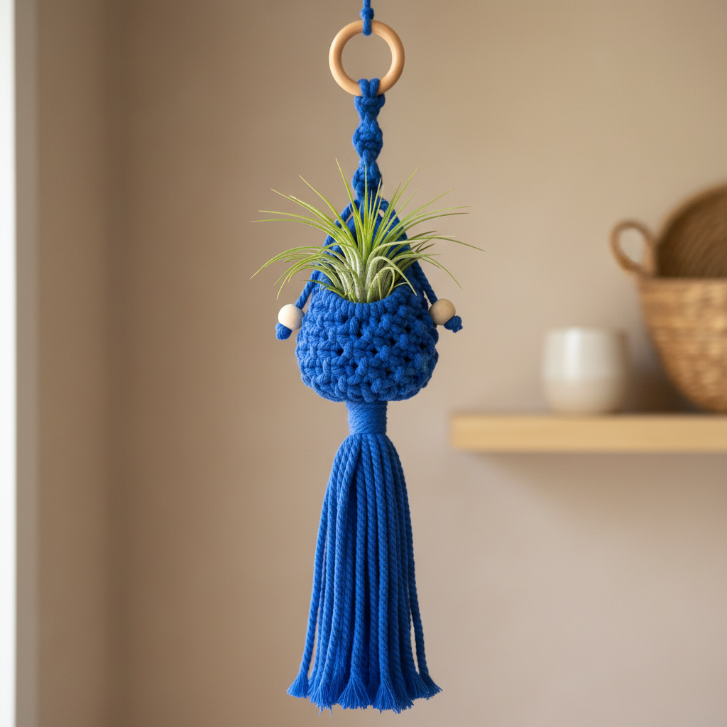 Blue Macrame Pot Hanger