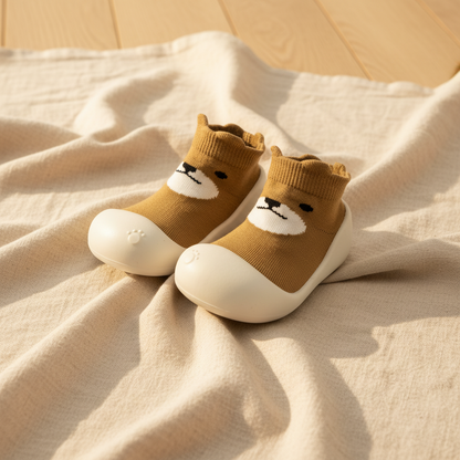 Brown bear soft sole baby shoes with white rubber sole - sweet baby boy gift Australia