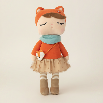 Charlotte plush fox doll on white background — soft baby toy and unique baby shower gift Australia