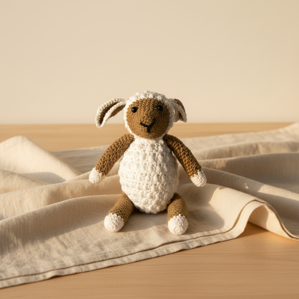 Handmade crochet sheep doll with white fluffy body and brown legs - soft newborn baby gift Australia