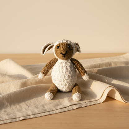 Handmade crochet sheep doll with white fluffy body and brown legs - soft newborn baby gift Australia