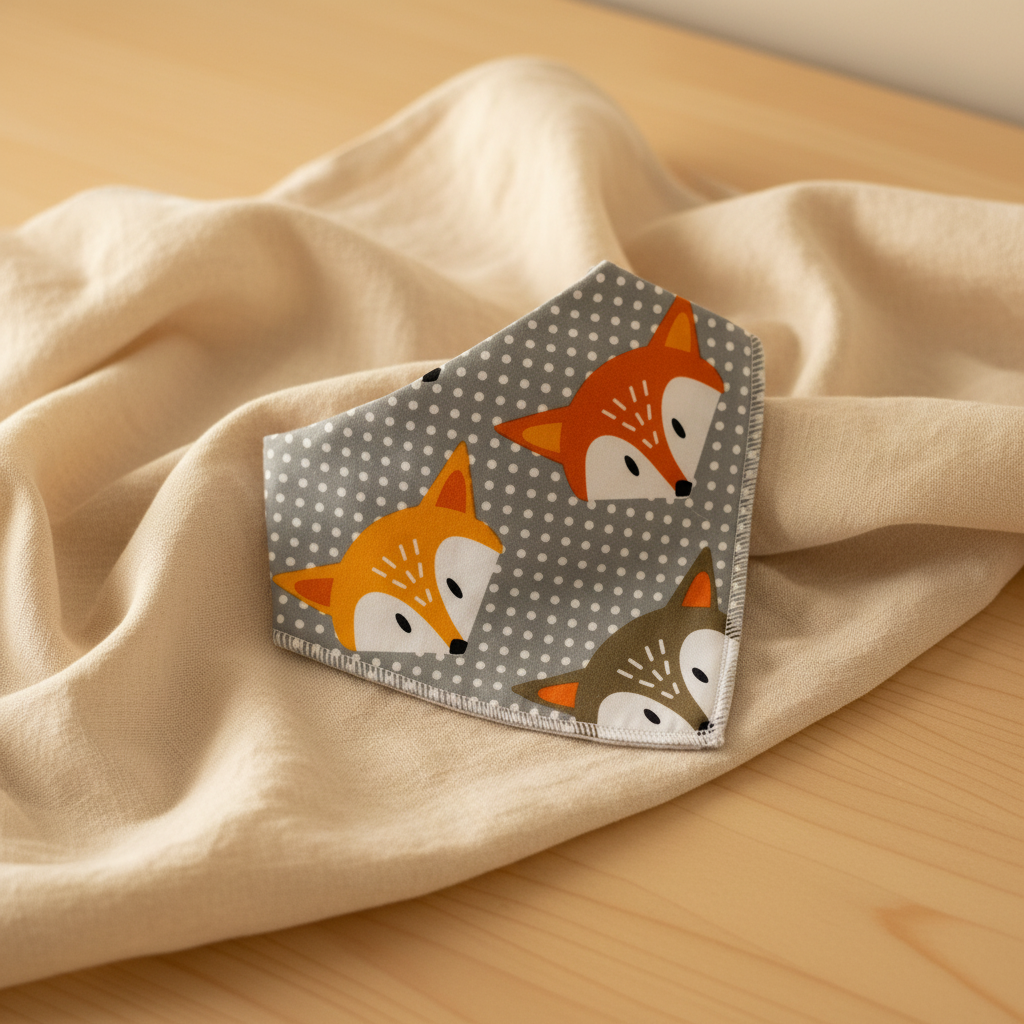 Brown polka dot fox baby bandana bib with orange fox print - baby boy gift Australia