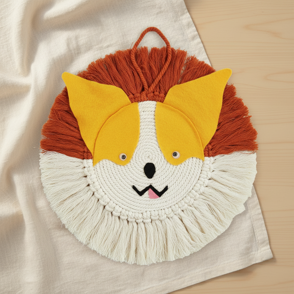 Macrame fox animal face wall hanging — boho nursery decor, handmade baby girl gift Australia