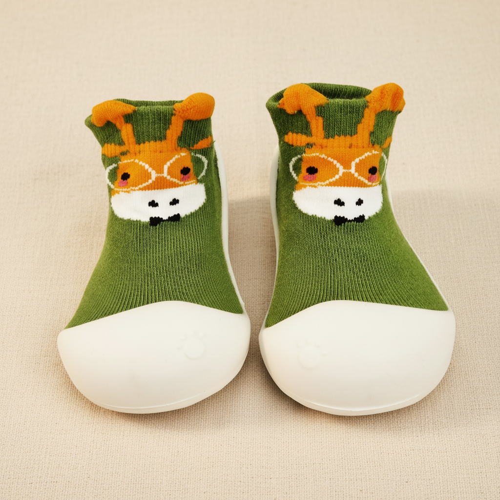 Green giraffe soft sole baby shoes with white rubber sole - cute baby shoes Australia