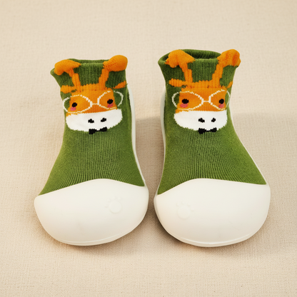 Green giraffe soft sole baby shoes with white rubber sole - cute baby shoes Australia