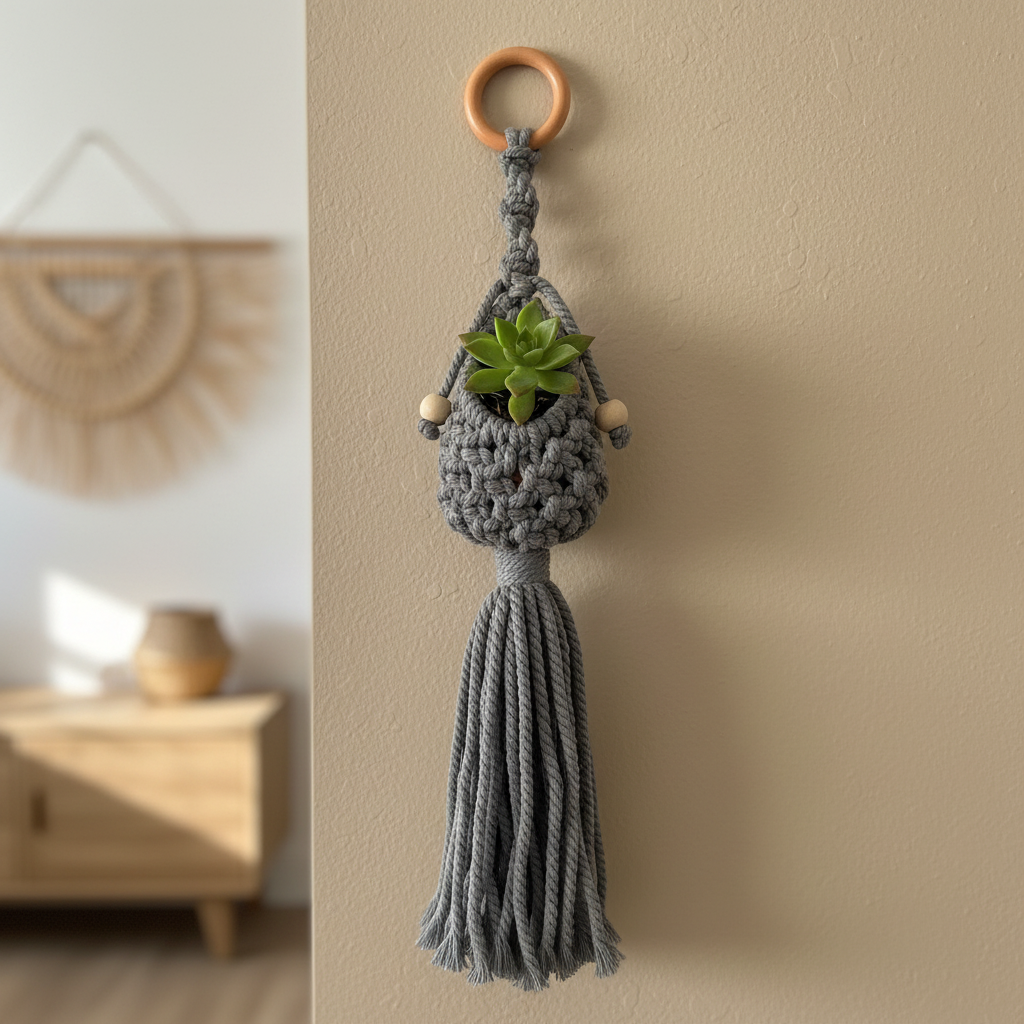 Grey Macrame Pot Hanger