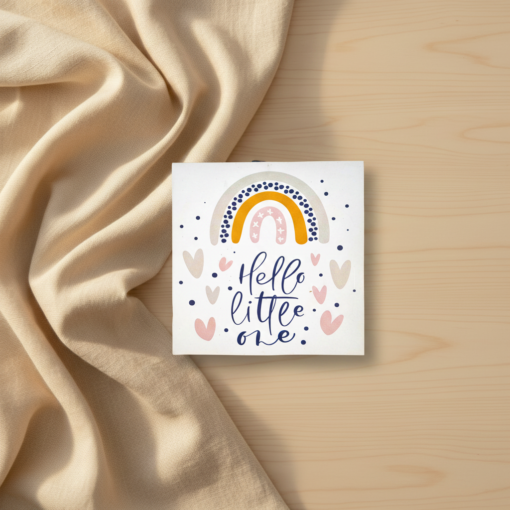 ello Little One wooden wall plaque with boho rainbow and hearts - handmade nursery decor Australia