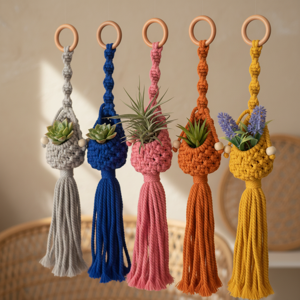 Small macrame pod hanger from boho gift set — handmade home decor gift