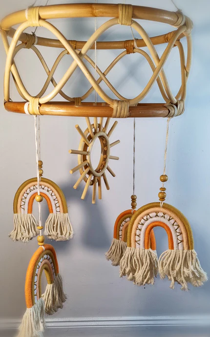 Large Rattan Sun & Rainbow Mobile