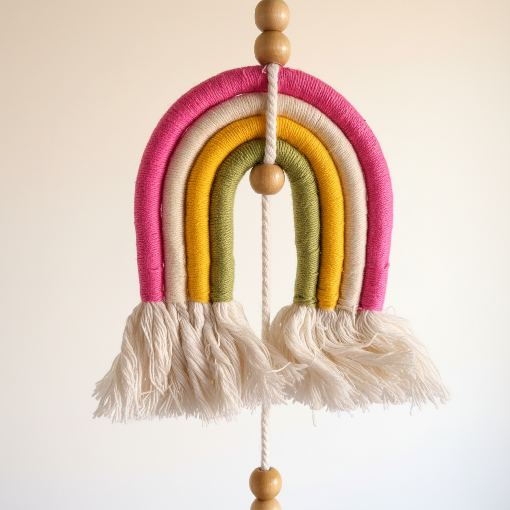 Boho Long Macrame Rainbow Baby Mobile - Handcrafted Nursery Decor