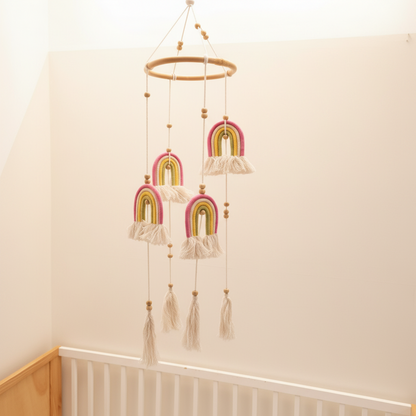 Boho Long Macrame Rainbow Baby Mobile - Handcrafted Nursery Decor