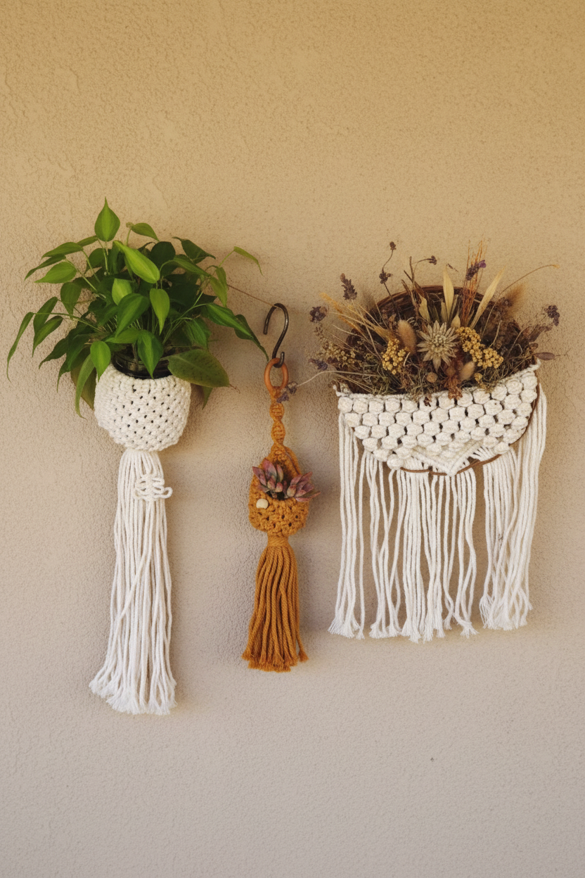 Boho macrame gift set 3 piece collection — macrame pod hangers styled together Australia