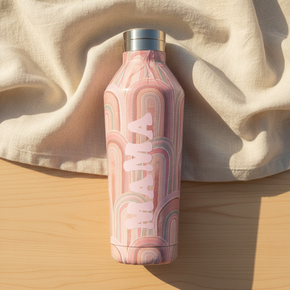 Desert Daisies MAMA stainless steel water bottle 500ml pink rainbow design - personalised new mum gift Australia