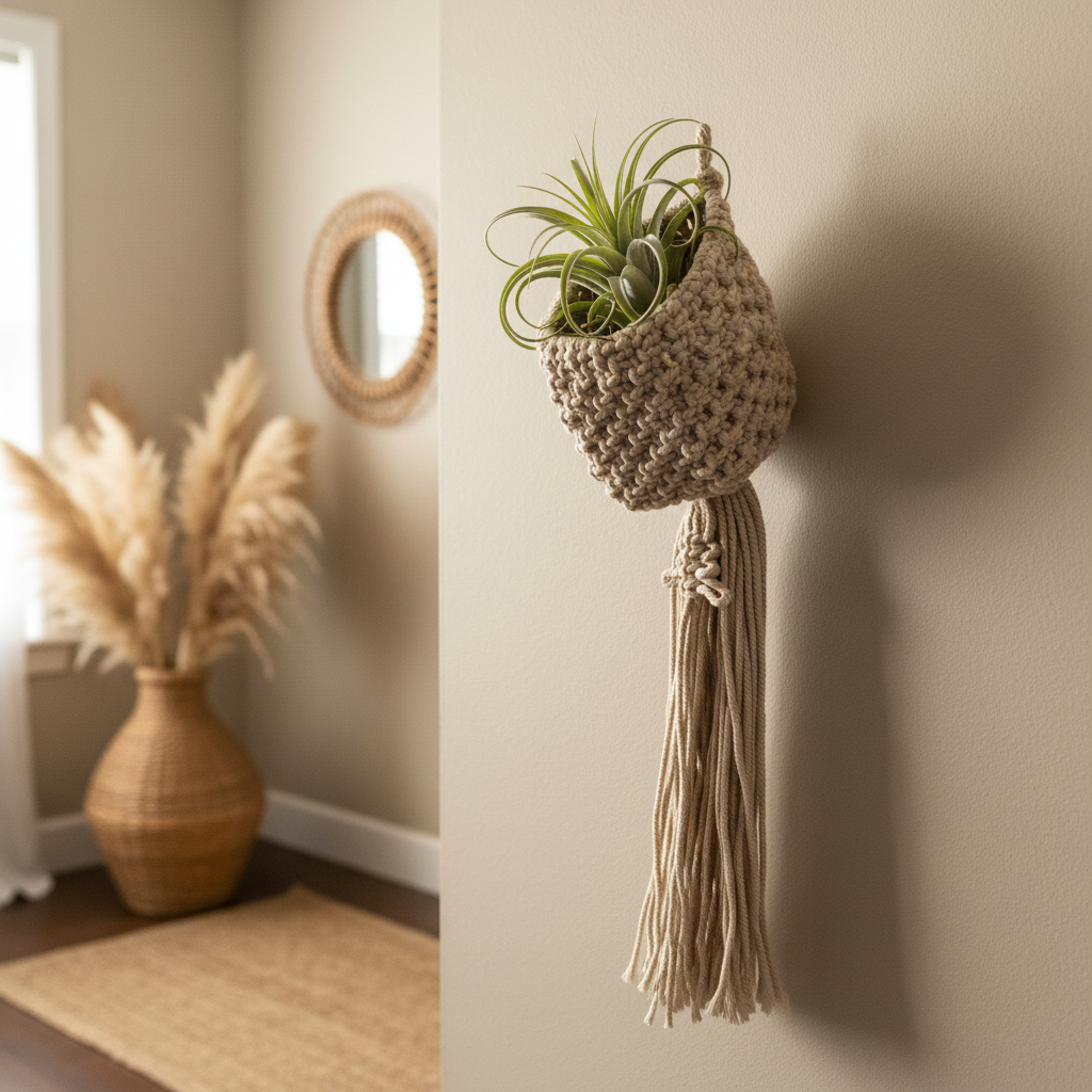 Medium macrame pod hanger from boho gift set — natural cotton wall planter