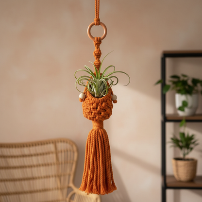 Orange Macrame Pot Hanger