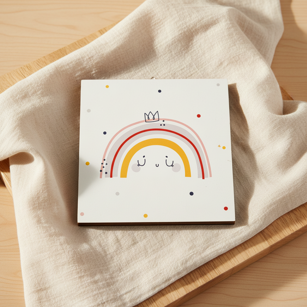 Rainbow crown wooden plaque 15cm square boho nursery wall art - baby shower gift Australia