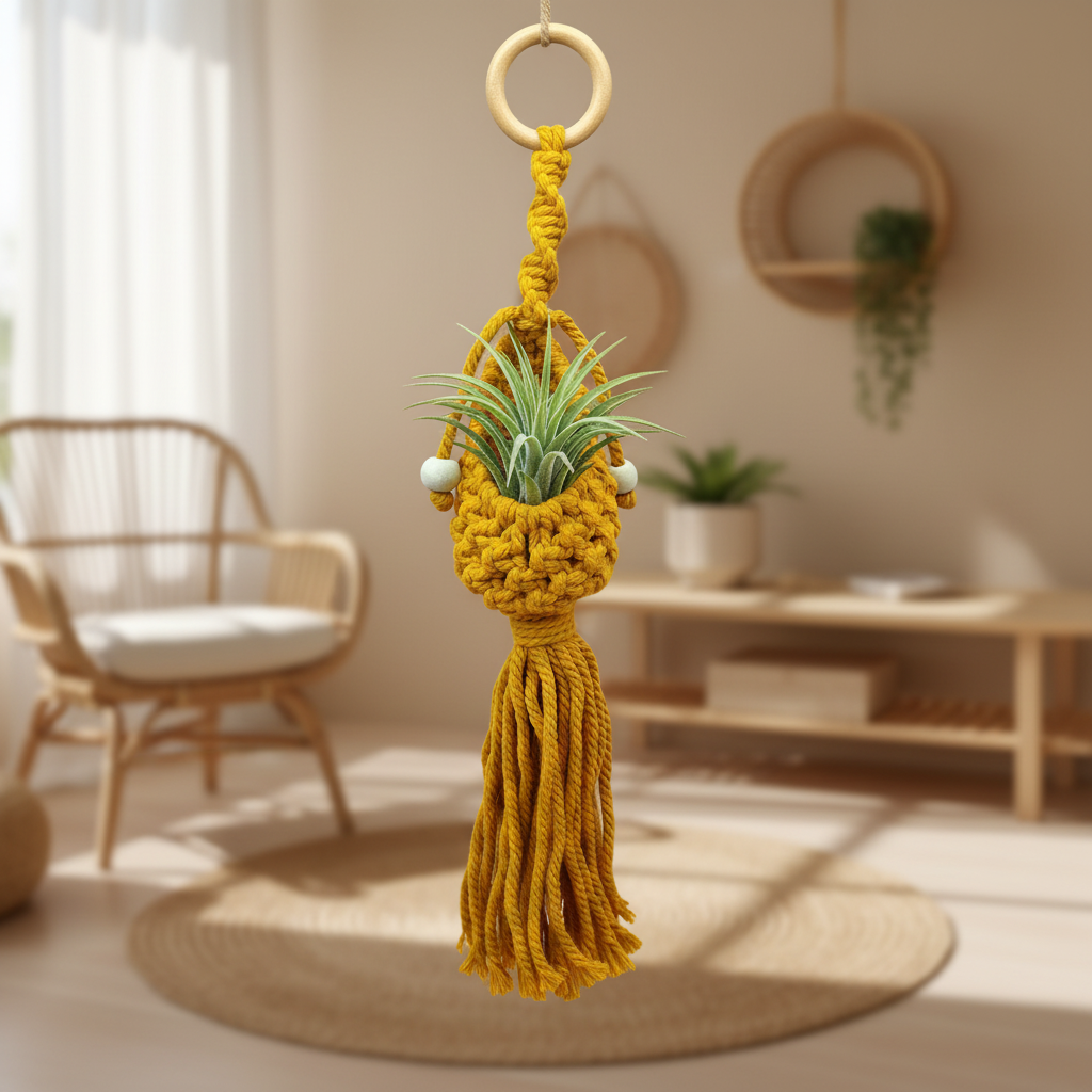 Yellow Macrame Pot Hanger