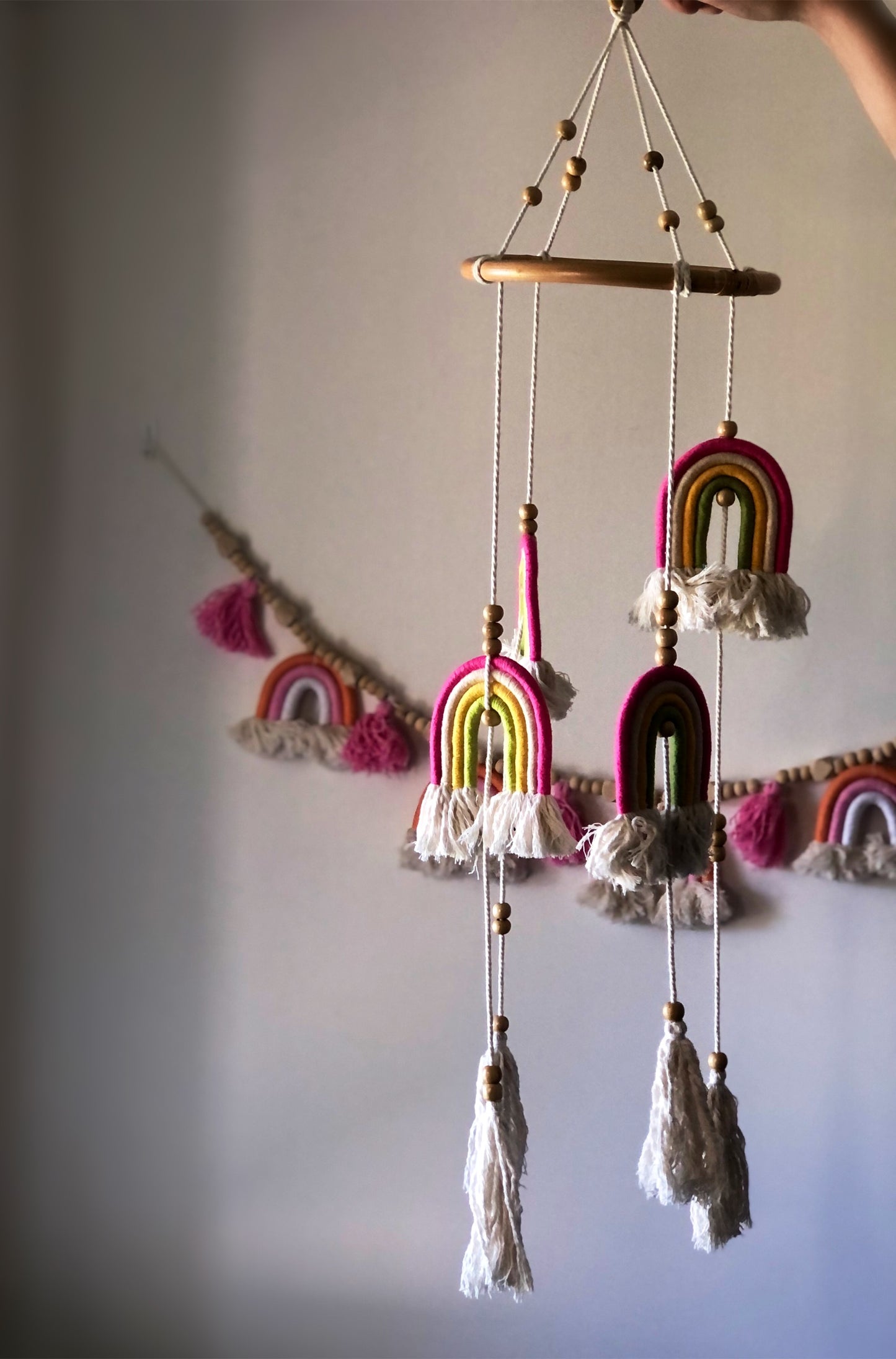 Long Macrame Rainbow Mobile